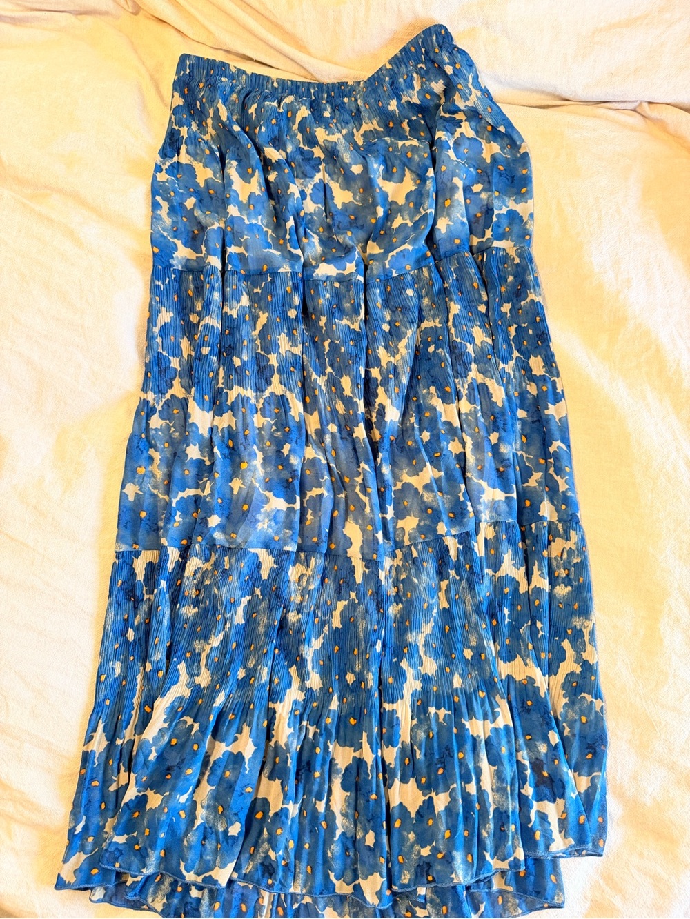 Blue Floral Tiered Pleated Maxi Skirt